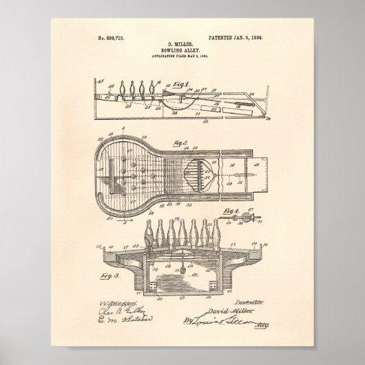 Bowling Alley 1906 Patent Art Old Peper Poster (Vorne)