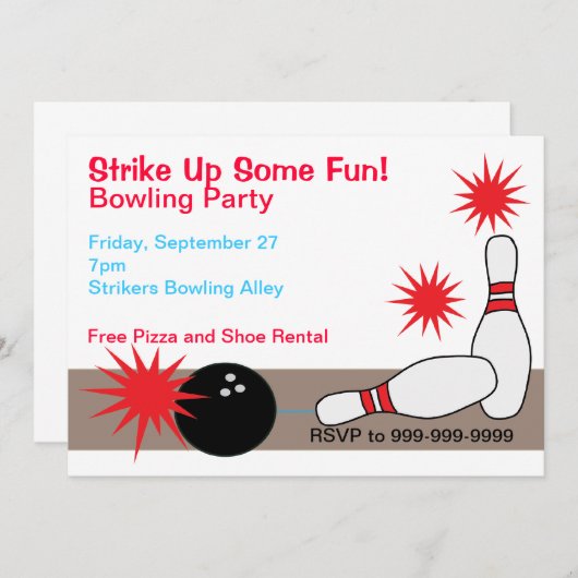 Bowling Alley Party Anpassbare Einladung (Vorne/Hinten)