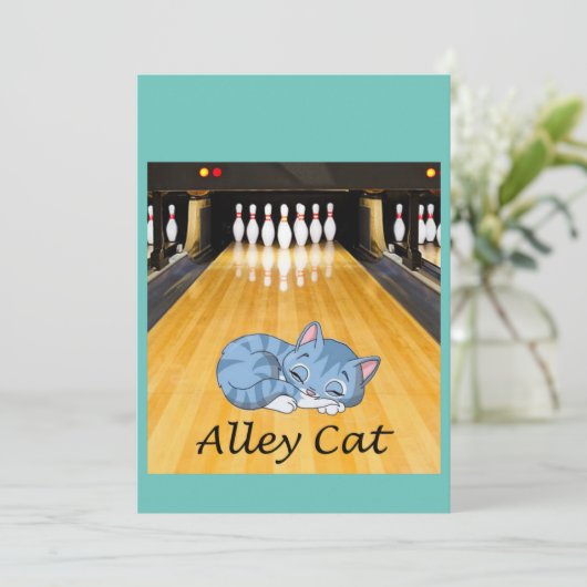 Bowling Alley Party startet die Napping Cat Einladung (Stehend Vorderseite)