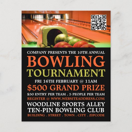 Bowling Alley Scene, Ten-Button-Bowling-Turnier Flyer (Vorne)