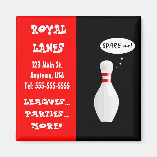 Bowling Alley Talking Button Funny Business Card Magnet (Vorne)