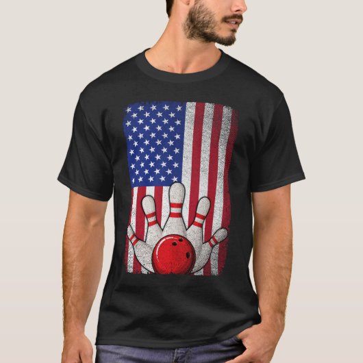 Bowling American Flag 4. Juli Für Bowler T-Shirt (Vorderseite)