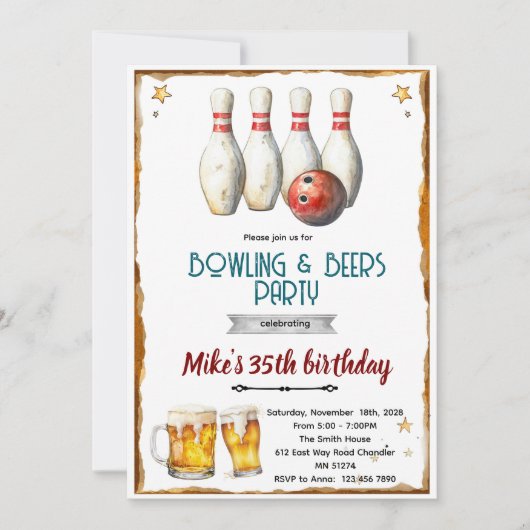 Bowling and beer party Invitation Einladung (Vorderseite)