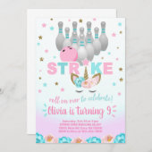 Bowling and unicorn girl birthday invite. einladung (Vorne/Hinten)