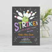 Bowling Baby Dusche Einladung Rosa Lila Mädchen (Stehend Vorderseite)