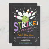 Bowling Baby Dusche Einladung Rosa Lila Mädchen (Vorne/Hinten)