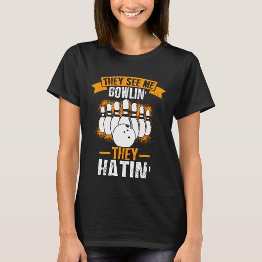 Bowling Ball Button Bowler Strike Bowling Team Bow T-Shirt (Vorderseite)