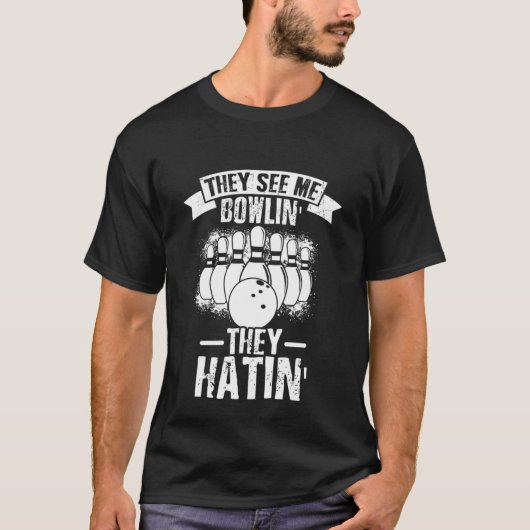 Bowling Ball Button Bowler Strike Team Bowling All T-Shirt (Vorderseite)