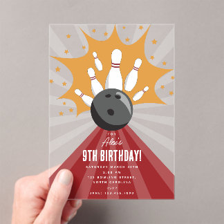 Bowling Ball erwischt Spaß und Kindergeburtstag Acryleinladungen