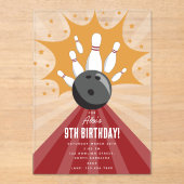 Bowling Ball erwischt Spaß und Kindergeburtstag Acryleinladungen (Vorderseite)