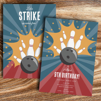 Bowling Ball erwischt Spaß und Kindergeburtstag Einladung