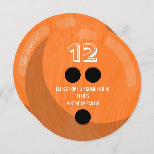 Bowling Ball | KINDERGEBURTSTAG PARTY | Orange Einladung (Vorne/Hinten)