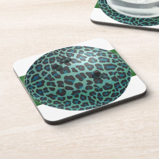 Bowling Ball Leopard Aquamarin Getränkeuntersetzer (Linke Seite)