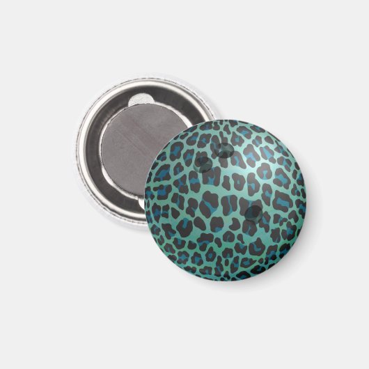Bowling Ball Leopard Aquamarin Magnet (Vorderseite/Rückseite)