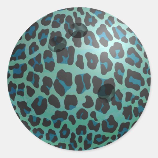 Bowling Ball Leopard Aquamarin Runder Aufkleber (Vorderseite)