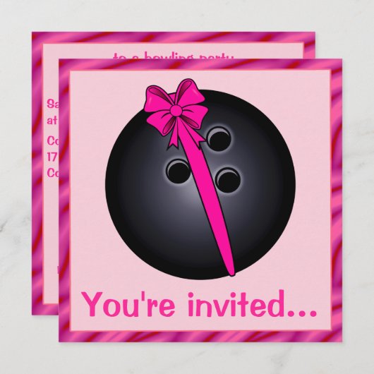 Bowling Ball mit Bow Birthday Einladung (Vorne/Hinten)