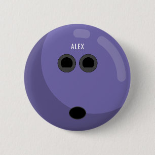 Bowling Ball mit Ihrem Namen Lila/schwarz Button