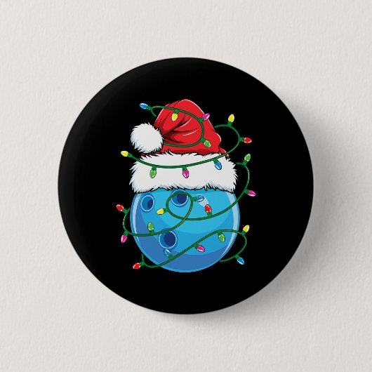 Bowling Ball mit Weihnachtsmannmütze Männer Jungen Button (Vorderseite)