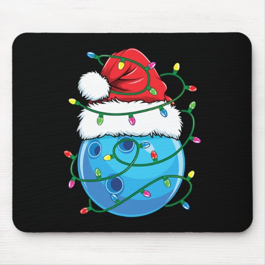 Bowling Ball mit Weihnachtsmannmütze Männer Jungen Mousepad (Vorne)