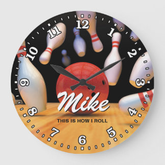 Bowling Ball Pins Man Cave Personalizable Clock Große Wanduhr