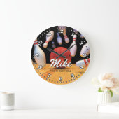 Bowling Ball Pins Man Cave Personalizable Clock Große Wanduhr (Zuhause)