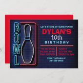 BOWLING BALL RUNDE NEON Geburtstagsparty Einladung (Vorne/Hinten)