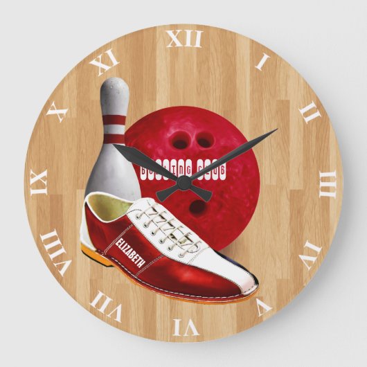 Bowling Ball Shoe und Button mit Ihrem Individuell Große Wanduhr (Vorderseite)