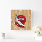 Bowling Ball Shoe und Button mit Ihrem Individuell Quadratische Wanduhr (Zuhause)