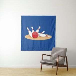 Bowling Ball Strike Skittles Wandteppich