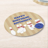 Bowling Ball und Buttone Bowling Birthday Party Runder Pappuntersetzer (Angewinkelt)