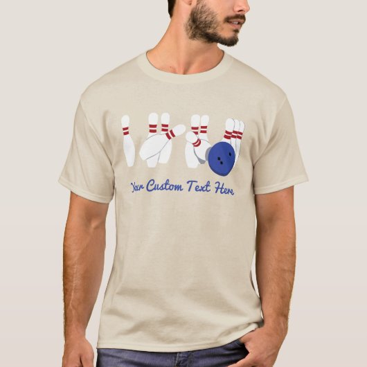 Bowling Ball und Buttone Graphic Custom Message T-Shirt (Vorderseite)