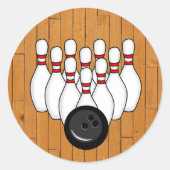 Bowling Ball und Buttone mit Holzfußboden Runder Aufkleber (Vorderseite)