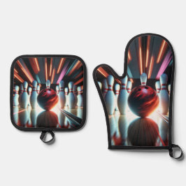 Bowling Ball und Buttone Ofenhandschuh & Topflappen-Set