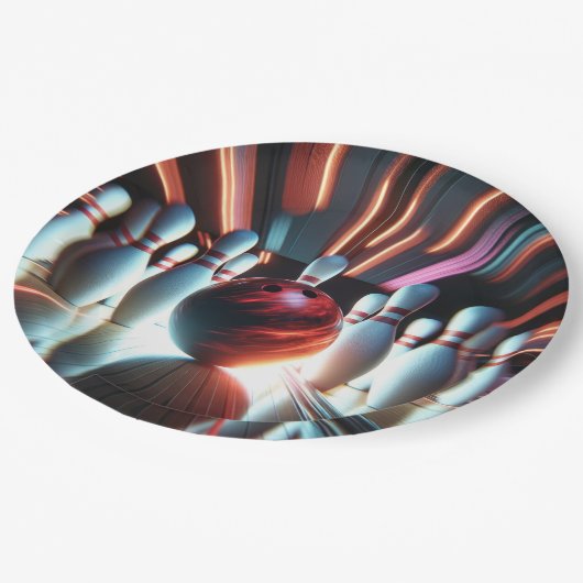 Bowling Ball und Buttone Pappteller (Schrägansicht)