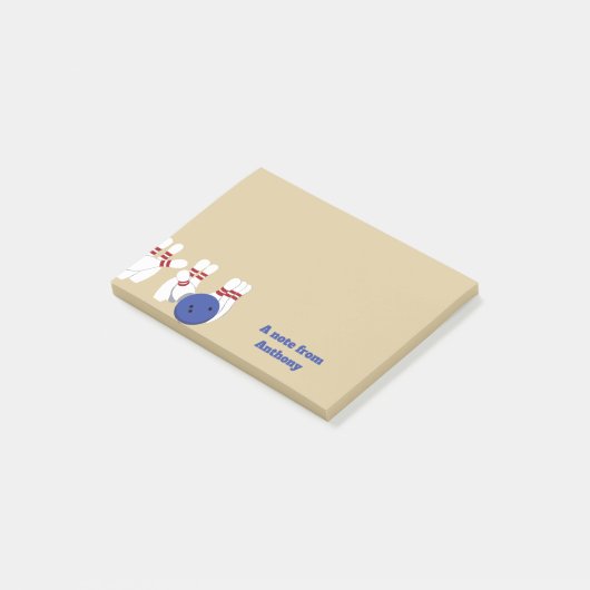 Bowling Ball und Buttone Personalisiert Post-it Klebezettel (angewinkelt)