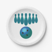 Bowling Ball und Buttone Spaß beim Sport Pappteller (Vorderseite)