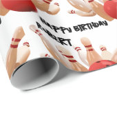 Bowling Ball und Buttone Strike! Name Birthday hin Geschenkpapier (Rolleneckpunkt)