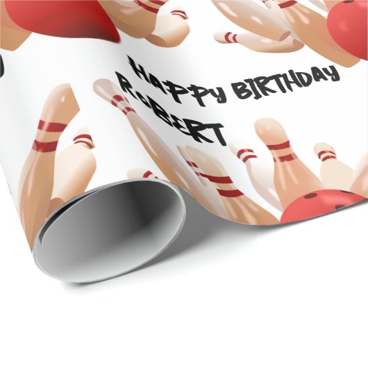 Bowling Ball und Buttone Strike! Name Birthday hin Geschenkpapier (Rolleneckpunkt)