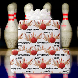 Bowling Ball und Buttone Strike! Name Birthday hin Geschenkpapier