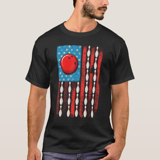 Bowling Ball USA American Flag Bowler 4th of July  T-Shirt (Vorderseite)