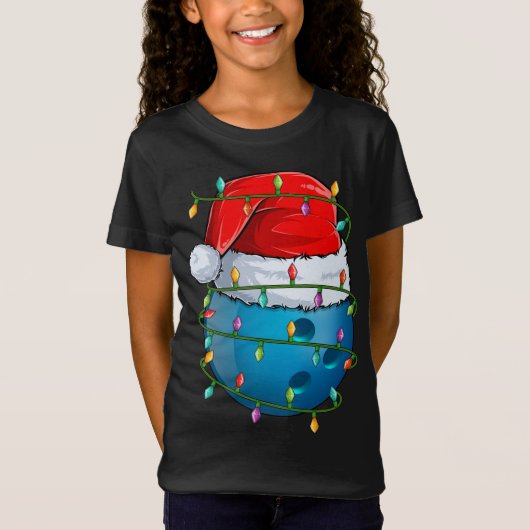 Bowling Ball Xmas Lighting Weihnachtsmannmütze Bow T-Shirt (Vorderseite)