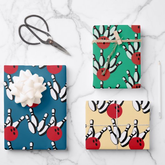 Bowling Balls und Buttone Design Geschenkpapier Set (Vorderseite)