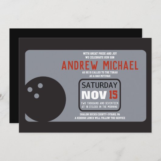 BOWLING Bar Mitzvah Einladung (Vorne/Hinten)