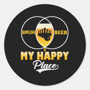 Bowling Bier Mein Glücklicher Ort Lustiges Perfekt Runder Aufkleber