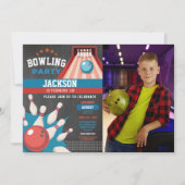 Bowling Birthday Blue Strike Fun Bowl Boys Foto Einladung (Vorderseite)