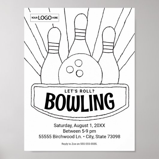 Bowling Birthday Bowling Art Colour Art Activity Poster (Vorne)