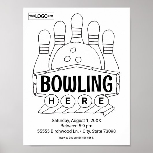 Bowling Birthday Bowling Art Colour Art Activity Poster (Vorne)