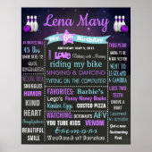 Bowling Birthday chalgs board sign girl Poster (Vorne)