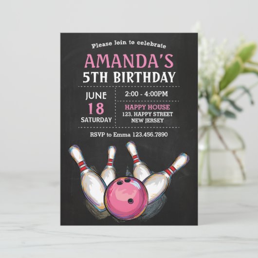 Bowling Birthday Einladung (Stehend Vorderseite)