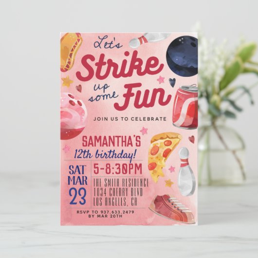 Bowling Birthday Einladung (Stehend Vorderseite)